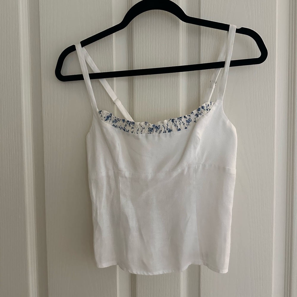 Reformation White and Blue Tank Top